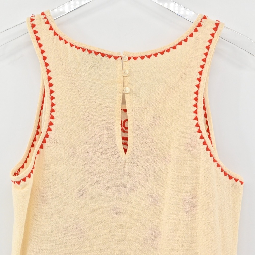 Lucky Brand Embroidered Top Womens Size M Beige Red Sleeveless Scoop Neck Tank - Picture 8 of 10